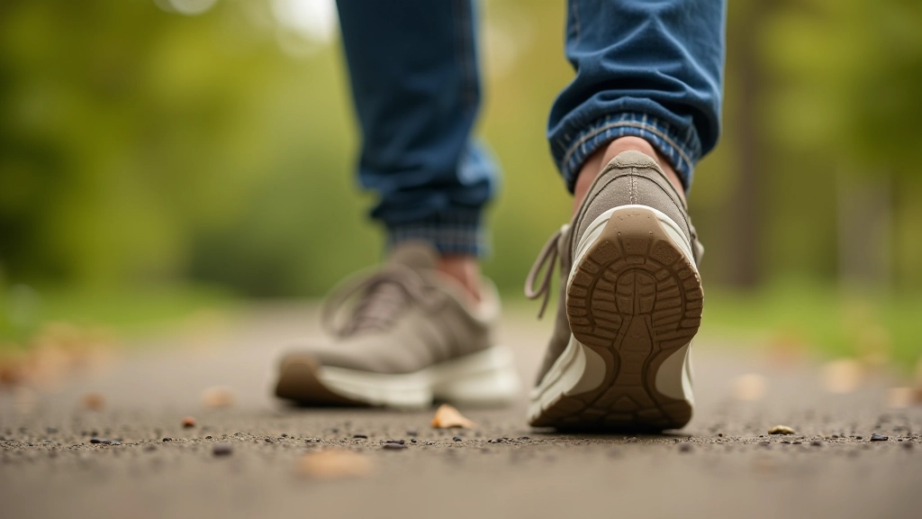 Tuvplāns seniora ērtem, ar labiem sporta apaviem uz lauka, brūni apavi ar laba atbalsta zolēm