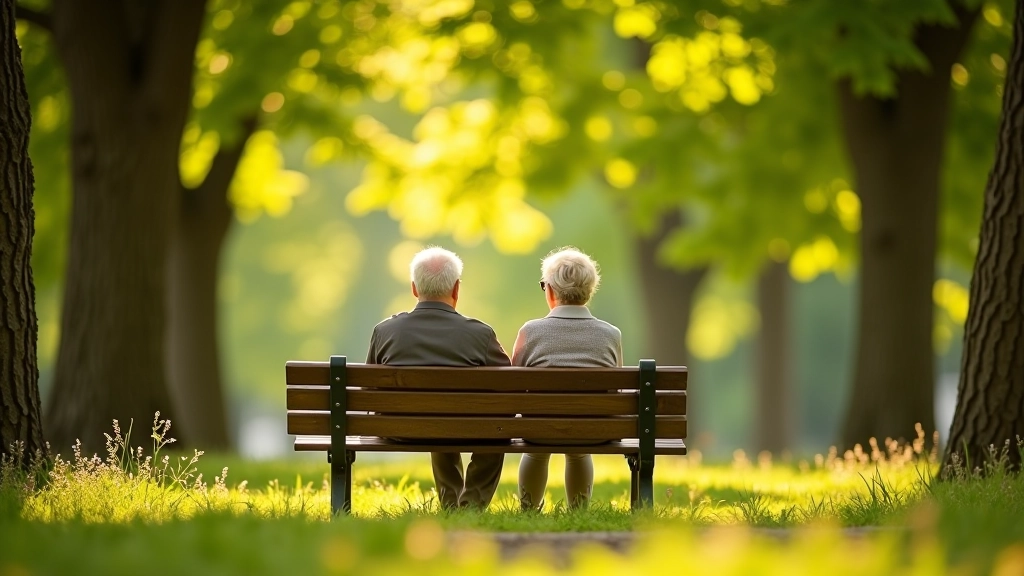 Seniori sēž uz soliņa Liepu alējā, genēti pastaigā, skaista vasaras diena ar zaļiem kokiem